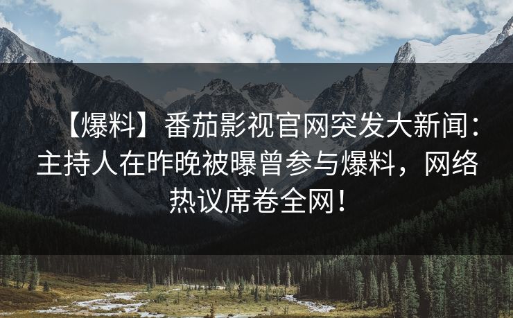 【爆料】番茄影视官网突发大新闻：主持人在昨晚被曝曾参与爆料，网络热议席卷全网！